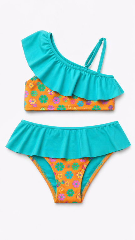Hmm Swimwear Çocuk Volanlı Bikini Turuncu