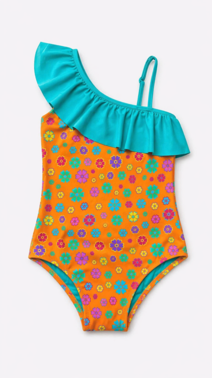 Hmm Swimwear Kız Çocuk Volanlı Mayo Turuncu