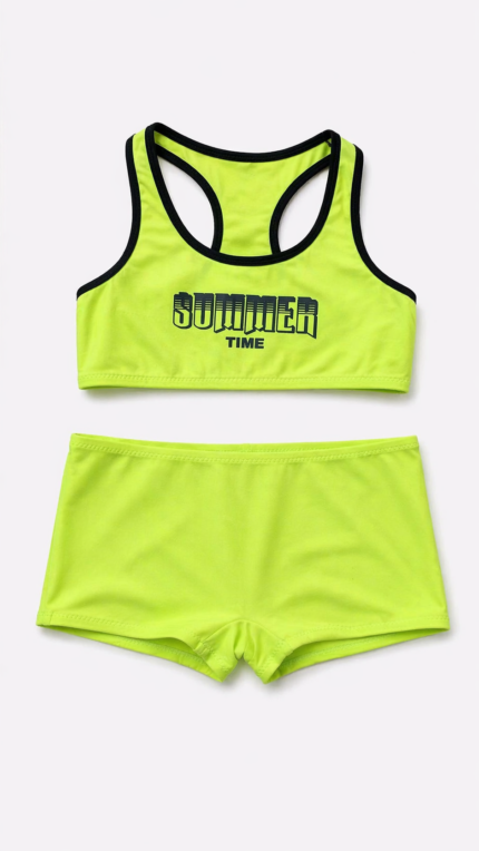 Hmm Swimwear Kız Çocuk Yüzücü Bikini Neon Sarı