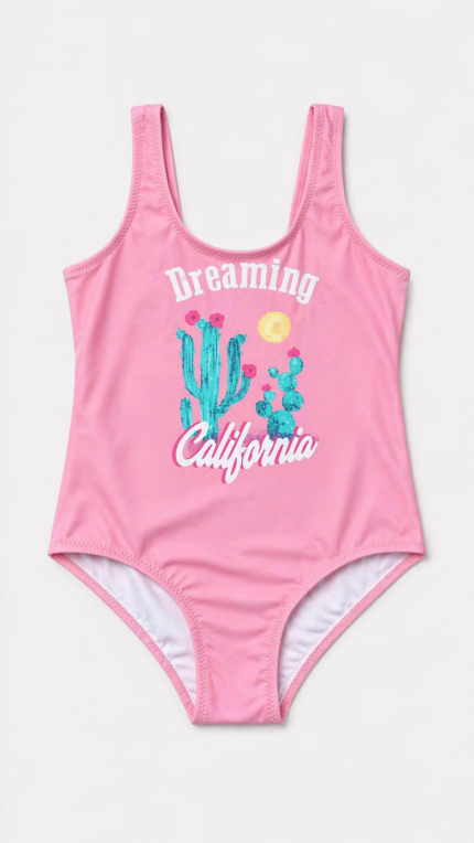 Hmm Swimwear Baskılı Çocuk Mayo Pembe