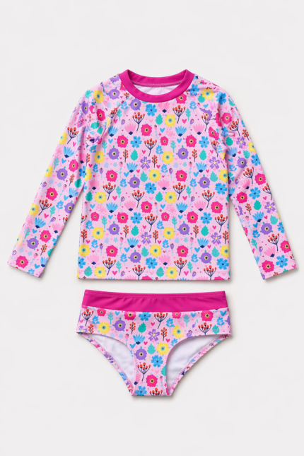 Hmm Swimwear Çocuk Uzunkol Mayo Çiçekli Desen